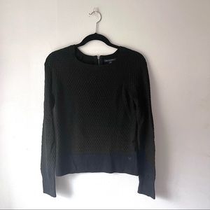 American Eagle Black Knit Crewneck Sweater with Zipper Detail